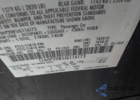 2018 Ford Taurus Se z USA, uszkodzony, nr VIN 1FAHP2D85JG116173